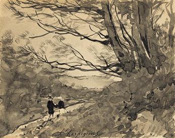 HENRI-JOSEPH HARPIGNIES Two brush and ink and wash drawings.